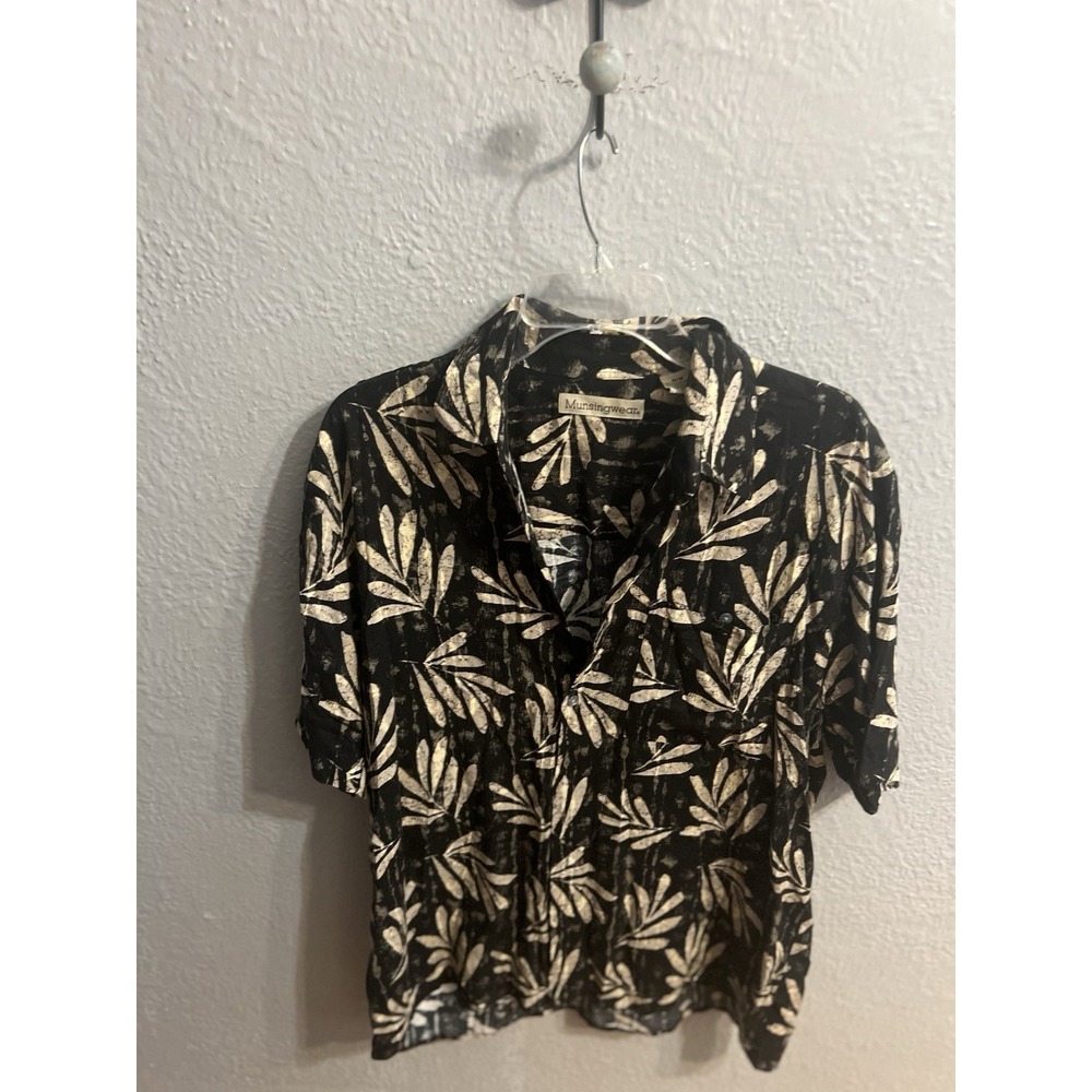 Mens Black‎ Tan Hawaiian Munsingwear Shirt Short Sleeve Size Medium